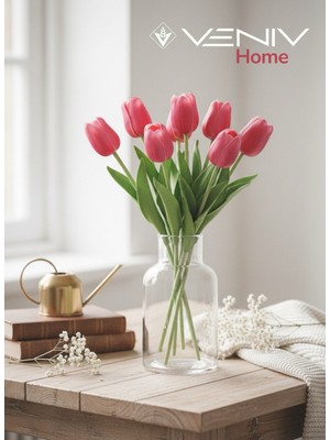 PremiumPort 5 Adet Dekoratif Islak Lale, Gerçek Doku, 30 Cm, Yapay Çiçek Seti