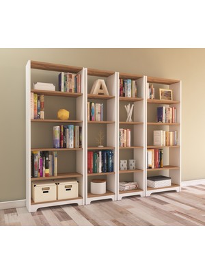 Nur Mobilya 4'lü Kitaplık Seti Beyaz-Atlantikçam (Bazalı Model)