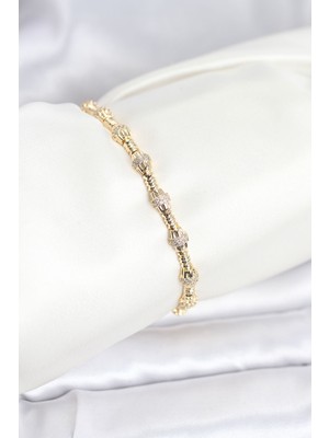Freedom Store Pirinç Gold Renk Vıp Seri Punta Model Zirkon Taşlı Kadın Bileklik