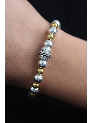 Net Damla Doğal Taş Sarmal Model Gold ve Gümüş Renk Asansörlü Erkek Bileklik