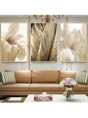 PremiumPort Doğanın Zarif Sessizliği Üçlü Metal Çerçeveli Tablo Seti