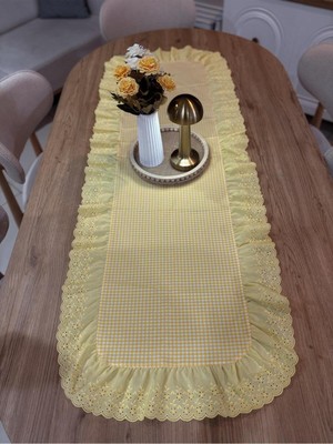 PremiumPort Fırfırlı Fistolu Vintage Oval Runner 45X140 Cm, Şık ve Zarif Dekorasyon Ürünü