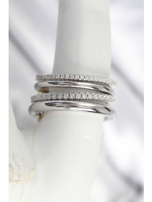 Net Damla Pirinç Gümüş Renk Zirkon Taşlı 4'lü Kadın Yüzük