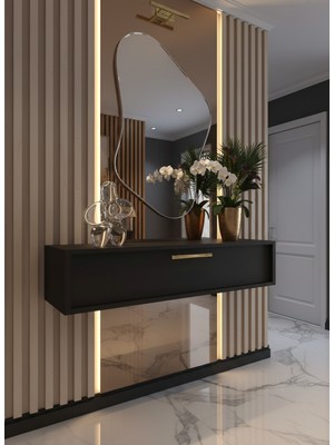 Resital Dresuar Antrasit Gold - Modern Duvara Monte Antre Mobilyası