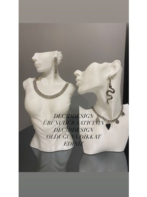 Feyza Design 2'li Dekoratif Takı Mankeni Seti, Kolye ve Küpe Sergileme Standı