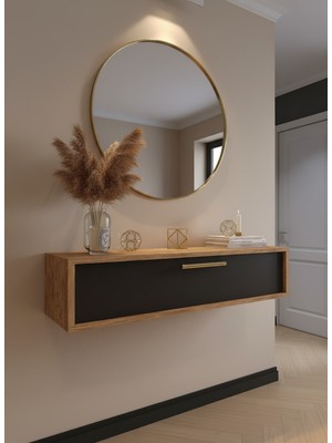 Resital Dresuar Çam Antrasit Gold - Modern Duvara Monte Antre Mobilyası