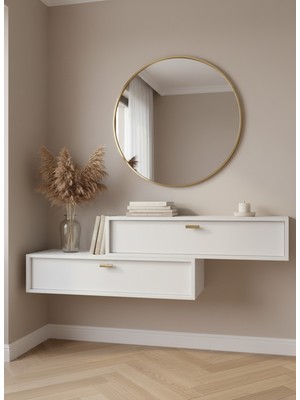 Resital Dresuar Beyaz Gold - Modern Duvara Monte Antre Mobilyası