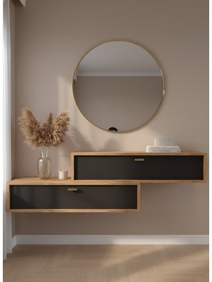 Resital Dresuar Çam Antrasit Gold - Modern Duvara Monte Antre Mobilyası