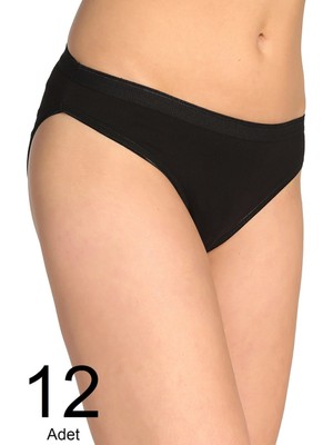 Tutku Kadın Siyah 12'li Paket  Bikini Külot ELF568T0635CCM12-SİYAH-S