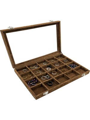 Feyza Design 20 Bölmeli Süet Kaplama Takı Saklama Kutusu, Organizer ve Düzenleyici