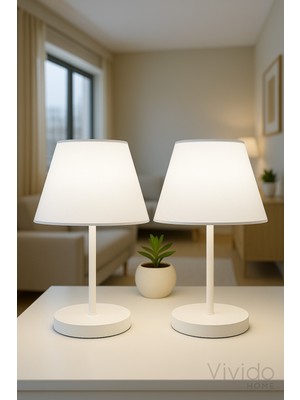 PremiumPort Beyaz Modern Ikili Yatak Odası Abajur, Ayaklı Masa Lambası Seti