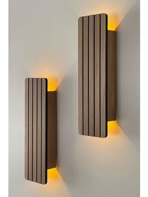 PremiumPort Iki Adet Ahşap Dekoratif Duvar Aydınlatması, Gece Lambası, Amber & Açık Meşe