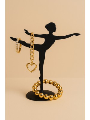 Feyza Design Şık Siyah Dekoratif Balerin Takı Düzenleyici, Yüzük, Küpe ve Kolye 75 Karakter