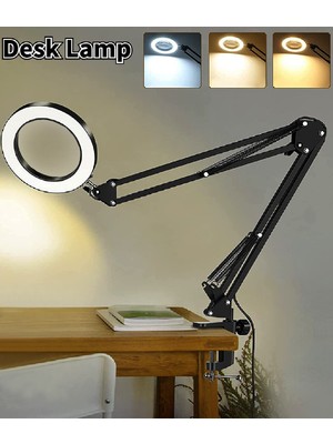 PremiumPort Metal Akrobat 72 LED Ring Masa Lambası, 3 Renk, Ayarlanabilir Işık, USB