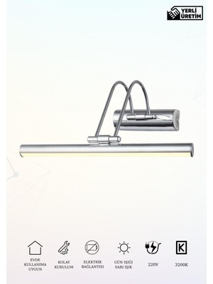 PremiumPort 35 cm Krom Kasa Gün Işığı Ayna Tablo LED Aplik Ürün