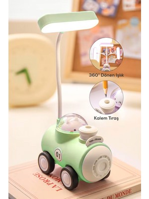 PremiumPort Yeşil Tren Görünümlü Kalemtıraşlı Gece Lambası, Şık ve Kullanışlı Tasarım