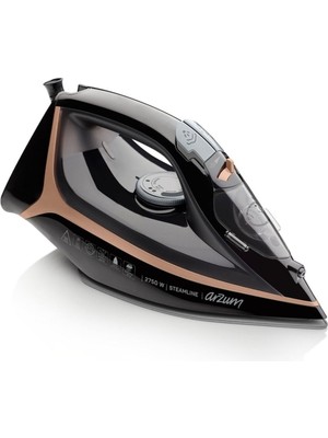 Arzum Yüksek Güçlü Seramik Tabanlı Buharlı Ütü, Siyah, 2750W, Hızlı ve Etkili Ütüleme
