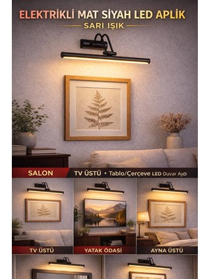 PremiumPort Elektrikli Siyah LED Aplik, Tablo ve Ayna Üstü Dekoratif Duvar Lambası