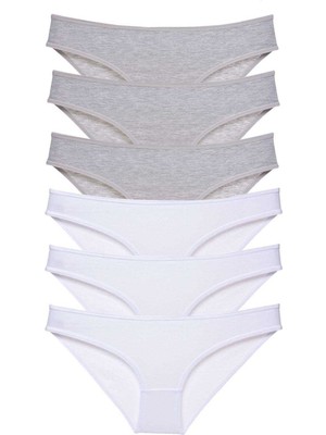 bebekokusu 6 Adet Süper Eko Set Likralı Kadın Slip Külot Gri Beyaz