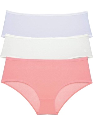 bebekokusu 3 Adet Kadın Yüksek Bel Bato Külot Beyaz Krem Pudra