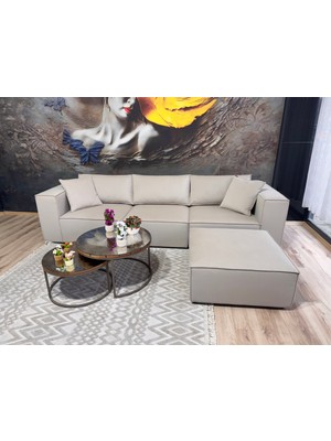 Erduran Mobilya Angelo 3 Modül Artı Puf Sırt Minderli Zero Leke Tutmaz Kumaş