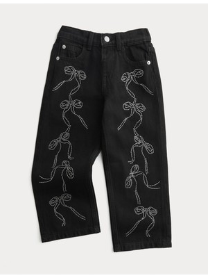 Marks & Spencer Pamuklu Denim Fiyonk Taş Detaylı Jean (2-8 Yaş)