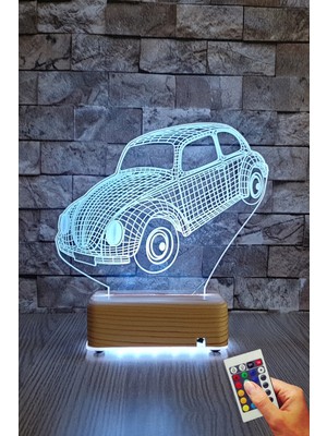 PremiumPort 3D Illüzyon LED Masa Lambası, 16 Renk Kumandalı, Klasik Araba Tasarımı