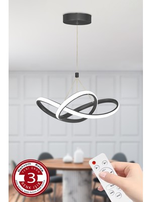 PremiumPort Modern 4 Modlu Siyah Sarkıt LED Avize, Kumandalı ve Dimmerli