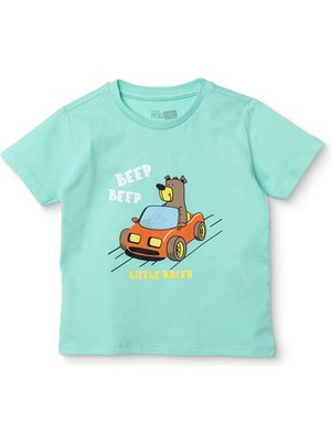 Hellobaby Hellobaby Erkek Bebek Tshirt Hayvan Baskılı Bisiklet Yaka Kısa Kol