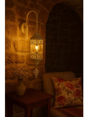 PremiumPort Şık Beyaz Siyah Eskitme Kasa ve Bal Camlı Aplik Lüx Tasarım