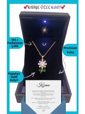 Feyza Design Sevgililer Günü Için Işıklı Papatya Çelik Kolye, Anlamlı Hediye