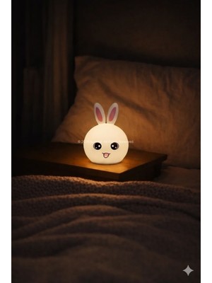 PremiumPort Renkli Dokunmatik Tavşan Gece Lambası, Başucu Masa LED 14CM, Silikon Tasarım