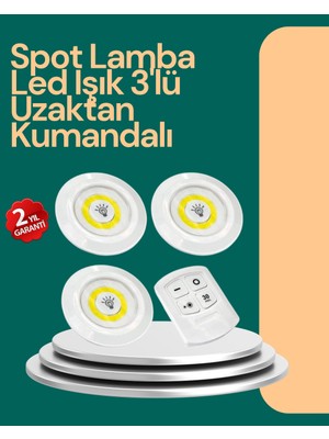Arenes Uzaktan Kumanda Ile Kontrol Edilebilen Yapışkanlı 3 Lü Kablosuz LED Spot Lamba - Lisinya