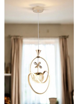 PremiumPort Modern 3 Renk Sarkıt LED Avize, Kelebek Taşlı, Gold Kaplama