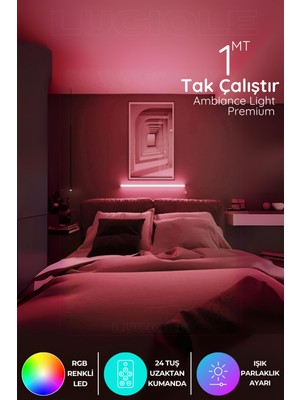 PremiumPort Renkli LED Abajur Aplik, Uzaktan Kumandalı Gece Lambası, 16 Renkli, 4 Animasyon