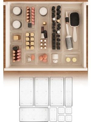 Feyza Design 10 Parça Takı Aksesuar Çekmece Düzenleyici Kutu Seti, Şeffaf Takı Organizer