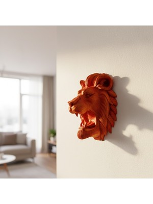 Arenes Özel Tasarım 3D Aslan Figürü Duvar Süsü Dekoratif Heykel 20X21 cm - Lisinya