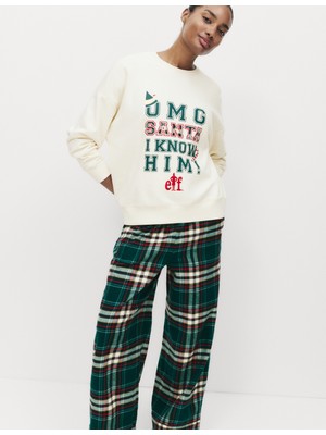 Marks & Spencer Pamuk Karışımlı Elf Sloganlı Pijama Takımı