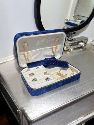 Feyza Design Kadife Takı Saklama Kutusu 14X21CM Seyahat Çantası Ahşap Kasa