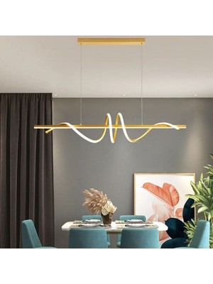 PremiumPort Şık 3 Renk LED Avize Sarkıt, 100 cm Altın Renkli Modern Tasarım