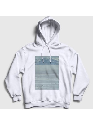 Presmono Unisex Beyaz Mountains Nihilist Penguin Penguen Kapüşonlu Sweatshirt