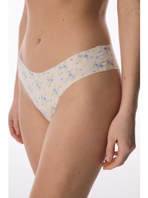 Penti Bej Desenli Lazer Kesim Brazilian Külot