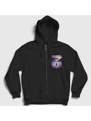 Presmono Unisex Siyah But Why Nihilist Penguin Penguen Fermuarlı Kapüşonlu Sweatshirt