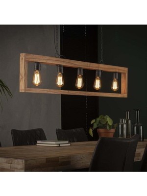 PremiumPort Şık Ahşap Sarkıt Avize, 130CM, 5 Duy ile Modern Dekorasyon Için