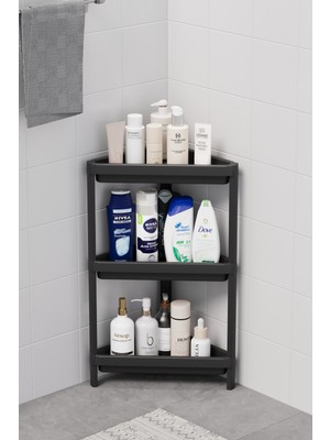 DeyhomeVesken Üçgen Raf Ünitesi 3 Katlı Köşe Banyo Rafı Düzenleyici Organizer