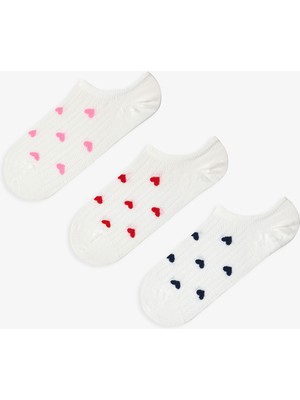 Penti 3 Çift Burun Dikişsiz Pamuklu Renkli Kalp Desenli Sneaker Çorap