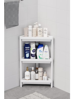 DEYHOMEVesken Üçgen Raf Ünitesi 3 Katlı Köşe Banyo Rafı Düzenleyici Organizer