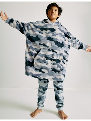 Marks & Spencer Kamuflaj Desenli Polar Kapüşonlu Oversize Hoodie (3-16 Yaş)