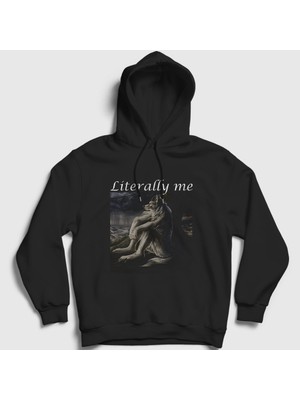 Presmono Unisex Siyah Oturan Kurt Sitting Wolf Literally Me Kapüşonlu Sweatshirt