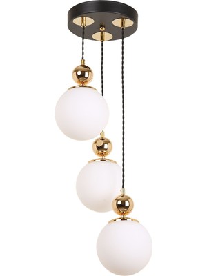 PremiumPort Şık 3'lü Camlı Sarkıt Avize, Siyah Gold Beyaz Modern Tasarım